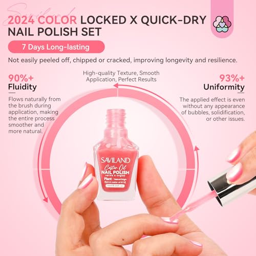SAVILAND 6pcs Ombre Nail Polish Sets: Charm Pink Blue Gold Purple Pearl Summer Fingernail Polish Colors Air Quick Dry Nail Polish Plant-base Castor Oil Natural Nail Lacquer Women Home Manicure DIY