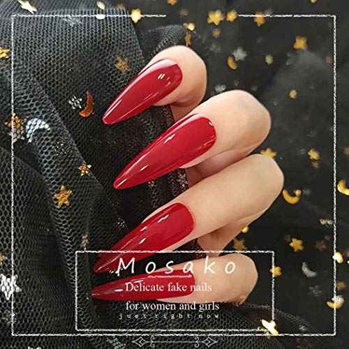 Mosako Stiletto Press on Nails Extra Long Fake Nail Red False Nails Tips Glossy Full Cover Acrylic Nails Faux Fingernails Manicure Designed Stick on Nails for Women and Girls 24Pcs