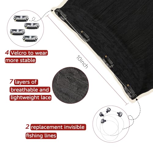 Invisible Wire Hair Extensions Real Human Hair, 22 Inch 85g Jet Black Hair Extensions Seamless Fish Line Hair Extensions Natural Look Real Hair Extensions for Women(#1-22inch)