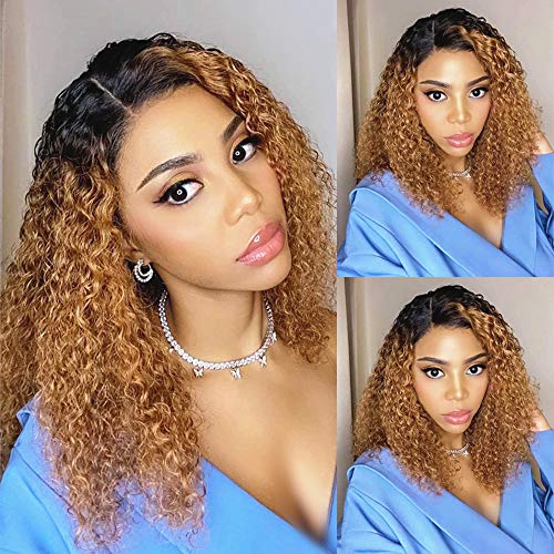 Derun Ombre Curly 13¡¿4 Lace Front Wigs Human Hair Lace Frontal Wig 1B/30 Remy Hair for Black Women (22Inch, 1b/30, 13¡¿4 Lace)