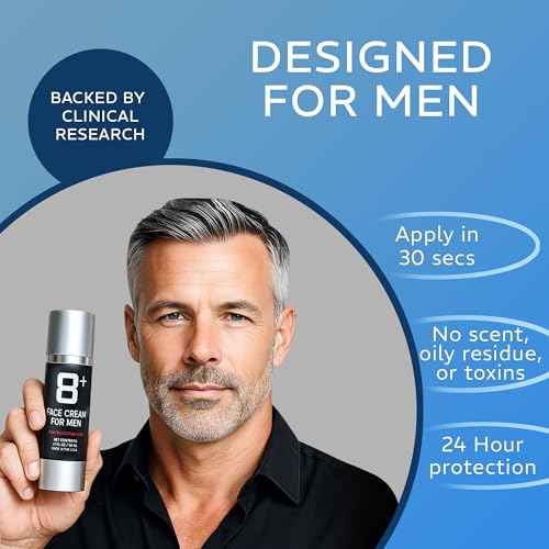 8+ Face Cream for Men | Advanced Hydrating Formula with 8 Active Ingredients | Smooths Fine Lines | Firms and Brightens Skin | Under Eye Care for Dark Circles | Fast Absorbing | Made in USA | 1.7oz