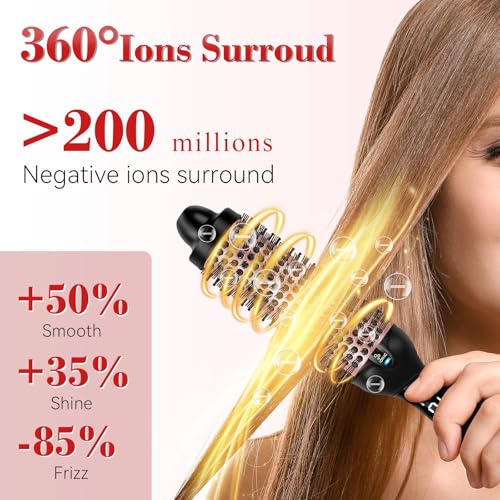 Ufree Ionic Thermal Brush, 1.5 Inch Heated Round Brush for Blowout, 30s Fast Heating Curling Brushes with 9 Temp Settings, Dual Voltage Travel Hair Styling Tool, Not Blow Dryer