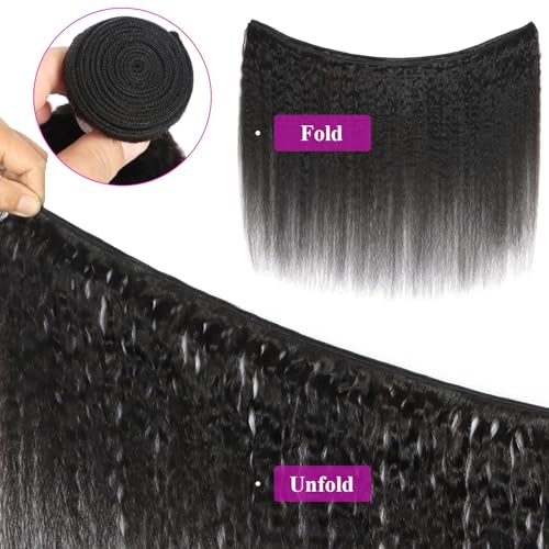 Kinky Straight Human Hair Bundles Yaki straight 3 Bundles Human Hair For Black Women Natural Black 14 16 18 Inch Kinky Straight Bundles