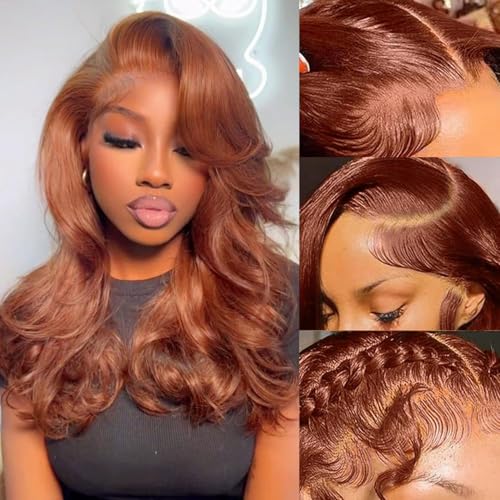 13x6 Reddish Brown Lace Front Wigs Human Hair HD Lace Front Wigs 180 Density Body Wave Frontal Wigs Human Hair with Baby Hair Colored Glueless Wigs 16 Inch