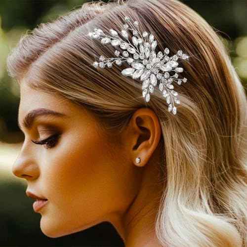 Easedaily Bride Wedding Hair Comb Silver Crystal Hair Pieces Rhinestone Headpieces Bridal Clip Side Combs Hair Accessories for Women and Girls