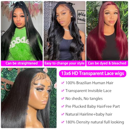 28 Inch Lace Front Wigs - Straight Human Hair, 180 Density, Glueless, 13x6 Frontal Wigs