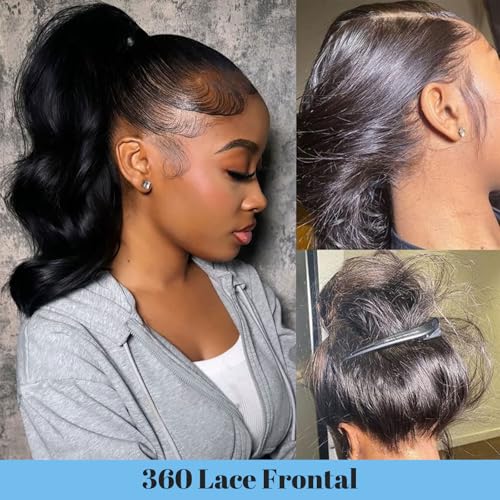 360 HD Frontal Closure Body Wave HD Lace with Baby Hair 100% Virgin Human Hair Lace Frontal Natural Color Natural Black 18 Inch