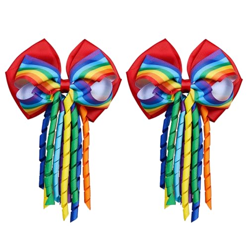 4.7" Rainbow Hair Bow Clips,Big Tassel Korker Cheer Bow Alligator Barrettes Hair Pins for Girls Women, Ideal for Pride Month Parade, Wedding Party, Summer Holiday Accessories Gift