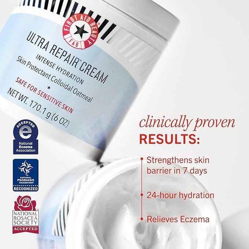 First Aid Beauty - Ultra Repair Cream, Intense Hydration Whipped Colloidal Oatmeal, Clinically Proven to Strengthen Skin Barrier in 7 Days & Helps Relieve Eczema, Luxury Face & Body Moisturizer, 14 oz