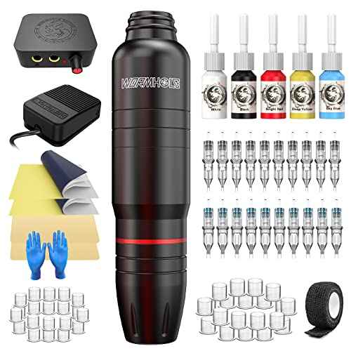 Tattoo Gun Kit Tattoo Kit with Cartridge Rotary Machine Kit Complete Pen Kit for Tattooist and Beginners(WTK166)