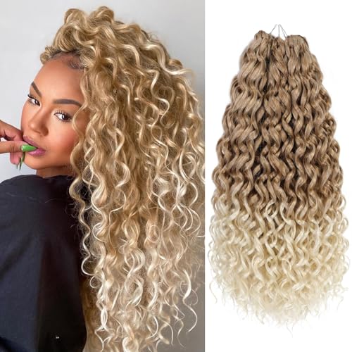 GoGo Curl Crochet Hair 18Inch 6Packs GoGo Curl Crochet Braiding Hair Water Wave Synthetic Braiding Hair (18 Inch (Pack of 6), 27/613#) ¡¦