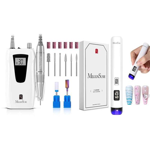 MelodySusie Professional Nail Drill 30000RPM with Handheld UV Light for Gel Nails