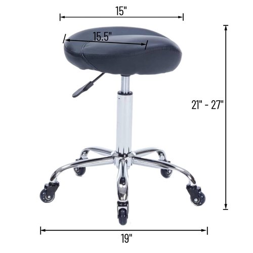 Whiterye Saddle Stool PU Leather Rolling Stool Adjustable Height with Mute Rubber Wheels Ergonomic Swivel Saddle Chair for Clinic Dentist Massage Salon Spa Tattoo Office (Black).