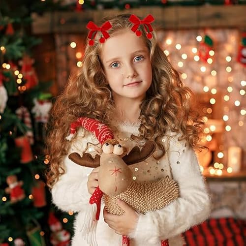 Velvet Ribbon Hair Bow Clips - 2 Pairs Cute Hair Bow Clips with Red Cherry Ball Handmade Alligator Barrettes Pins Bowknot Party Dress Decor Accessories for Girls (Pink/Red)