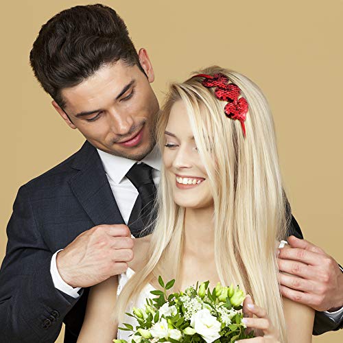 Chuangdi 3 Pcs Glitter Heart Headband Heart Shaped Sequin Headband Elastic Love Hair Band for Wedding