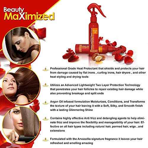Arvazallia Heat Protectant Spray with Argan Oil - Professional Grade Thermal Protector, Leave-in Conditioner, Anti-frizz, and Shine Spray