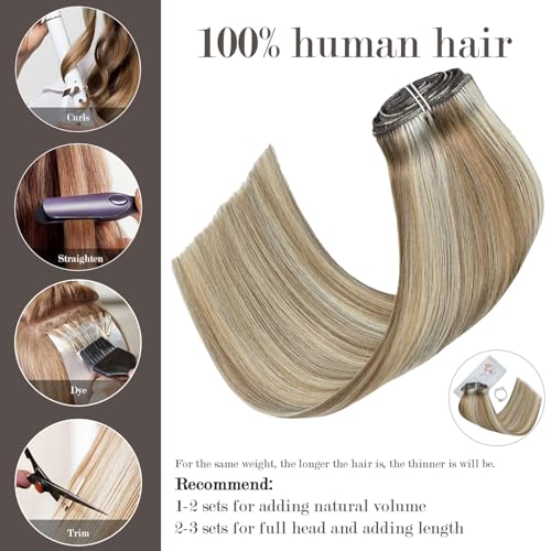 Honsoo Balayage Hair Extensions Real Human Hair Clip Ins 16in Ash Blonde To Platinum Blonde 120g 7pcs Can Be Styled Hair Extensions For Thin Hair