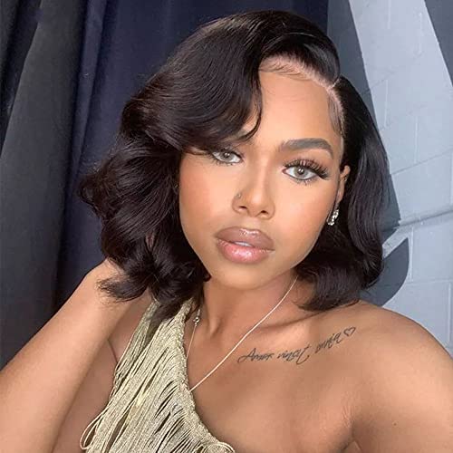 ten chopsticks Wigs Short Wig Human Hair 13x4 Lace Front Human Hair Wigs For Black Women HD Transparent Loose Deep Wave Short Bob Wig Brazilian Bob Human Hair Wig 150 Density 10inch
