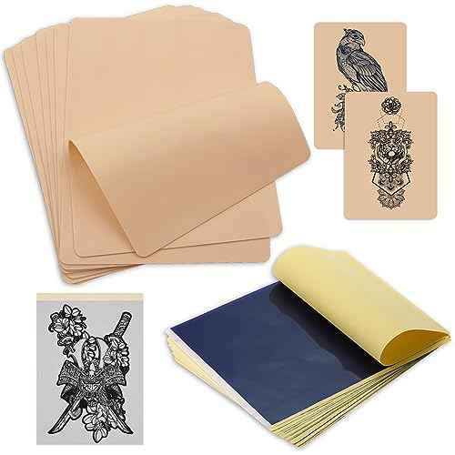 40PCS Tattoo Practice Skin with Tattoo Transfer Paper - 10PCS Tattoo Fake Skin Double Sides Fake Skin Blank Tattoo Skin 8x6'' Fake Skin Tattoo and 30PCS Stencil Transfer Paper for Tattoo Supplies