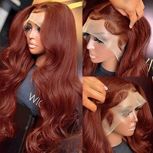 Aaliweya Reddish Brown Lace Front Wigs Human Hair Auburn 13x4 Body Wave HD Lace Frontal Wigs for Women Pre Plucked 180 Density Glueless 33b Copper Wig Super Soft 18Inch