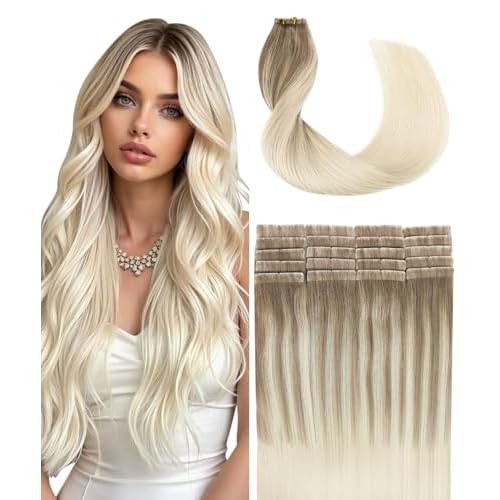 SURNEL Injected Invisible Tape in Extensions Human Hair Ash Brown to Platinum Blonde Seamless Remy Invisible Tape in Extensions 20Inch 20 Pcs 45g(#860,20)