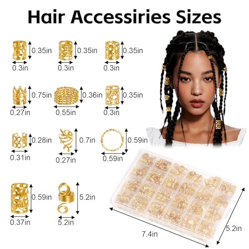 220 Pcs Gold Hair Jewelry for Braids Dreadlock Locs Accessories Metal Hair Clips for Women Girls Adjustable Cuffs Brading Clips Hair Rings Decoration (Gold)