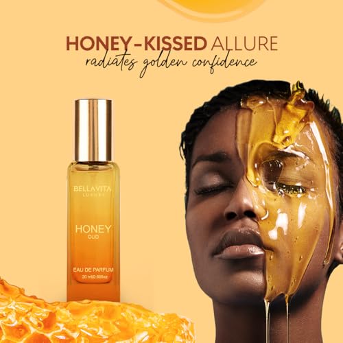 BellaVita Luxury Honey OUD Eau de Parfum Travel Size Edition 20 ml | Long-Lasting Mini Perfumes for Women | Notes: Patchouli, Vanilla, Bergamot & Spicy Notes | Pocket Perfume for Women | Vegan Perfume