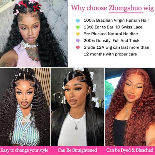 Water Wave Lace Front Wigs Human Hair Pre Plucked 13x6 HD Lace Frontal Wigs 200% Density Brazilian Virgin Human Hair Wigs for Black Women Natural Color