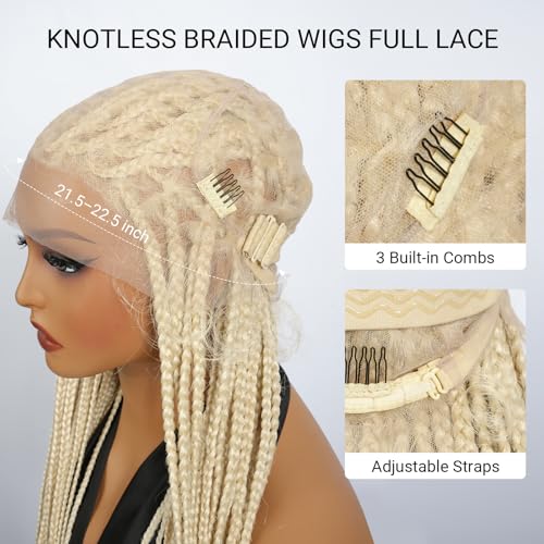 YMSGlRL 36 Inch 613 Knotless Braided Wigs for Women Box Braided Full Lace Premium Synthetic Wig with Baby Hair Long Box Braid Wig with Natural Hairline Look