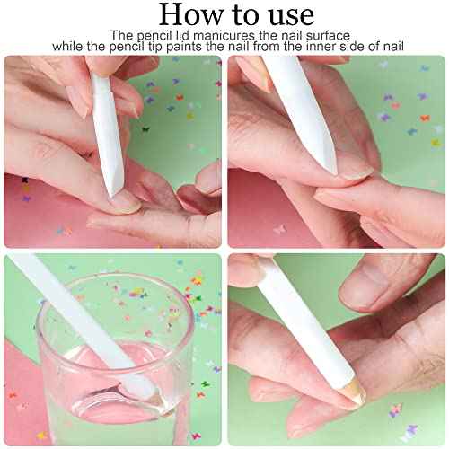 Maitys 2 Pieces Nail Whitening Pencil 2-in-1 White Nail Pencil DIY Design Manicure with Cuticle Pusher