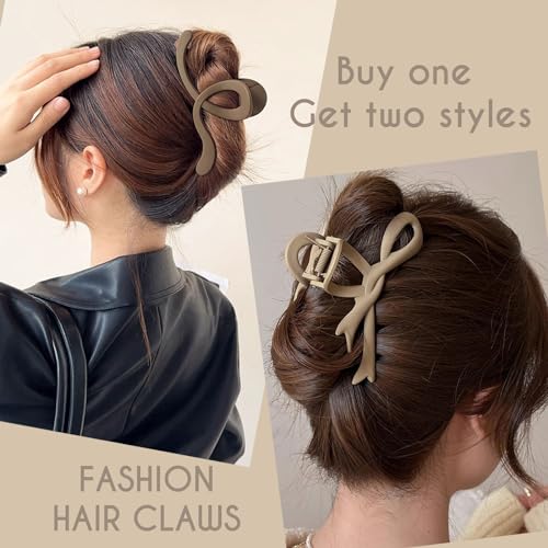 5.2 Inch Extra Large Claw Clips - 6 Pcs for Thick Hair, Women's Matte Bow Ribbon Style Hair Claws