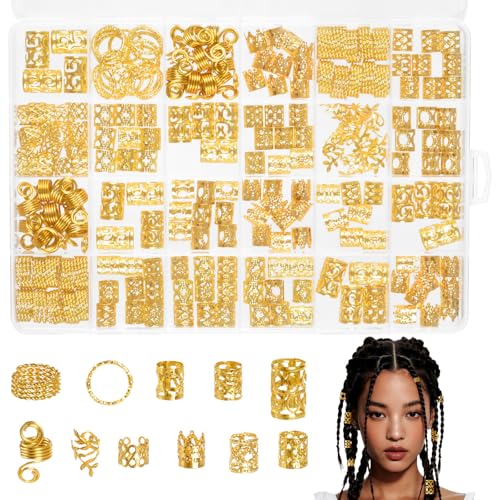 220 Pcs Gold Hair Jewelry for Braids Dreadlock Locs Accessories Metal Hair Clips for Women Girls Adjustable Cuffs Brading Clips Hair Rings Decoration (Gold)