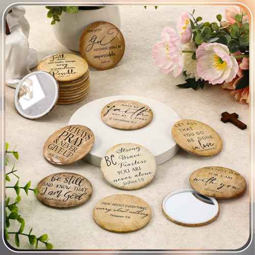 36 Pcs Mini Christian Compact Mirrors Bulk for Women Retro Inspirational Bible Verse Pocket Makeup Mirrors for Pastor Wife Clergy Sunday School Teacher Appreciation Christmas Church Party Favors