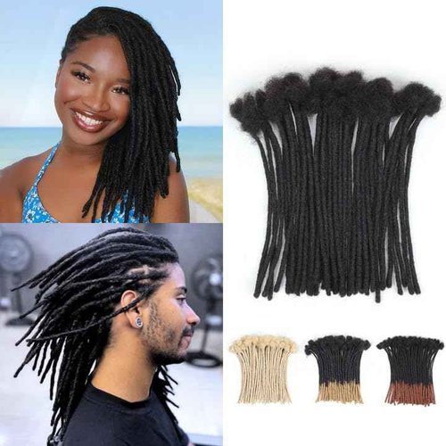 QUISDUIS 8 inch Loc Extensions Human Hair, 50 Strands Permanent Dreadlock Extension Human Hair 0.4cm Width 100% Full Handmade Dreads Can Be Dyed and Bleached Curled dreads extensions(black)