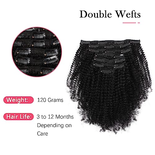 Sassina Remi Human Hair Afro Coily Clip in Extensions 4B 4C Double Wefts For Black Women Natural Color Clip in Hair Extensions 7Pcs per Set With 17 Clips 20 Inch 120 Grams