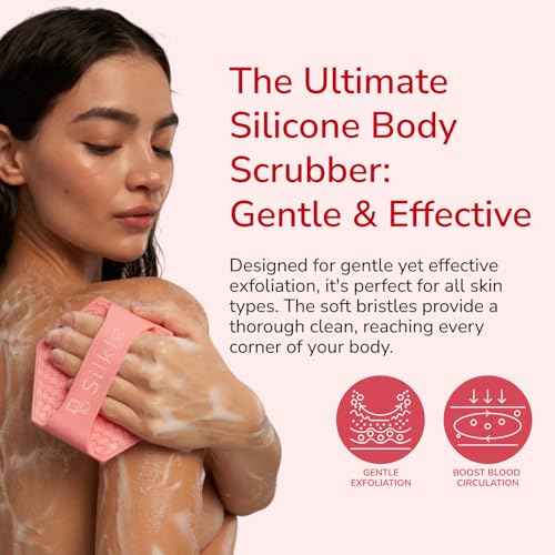 Silicone Body Scrubber - Exfoliating Bath Brush and Skin Cleanser - Shower Sponge for Gentle Body Scrub and Wash - Silicone Scrubbing Care Tool for a Refreshed and Renewed You - Pink