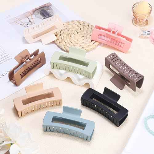 4.1 Inch Large Hair Claw Clips 8 Pcs Rectangle Big Clips for Thick Hair Nonslip Acrylic Banana Jaw Accessories for Women and Girls (Brown Colorful)