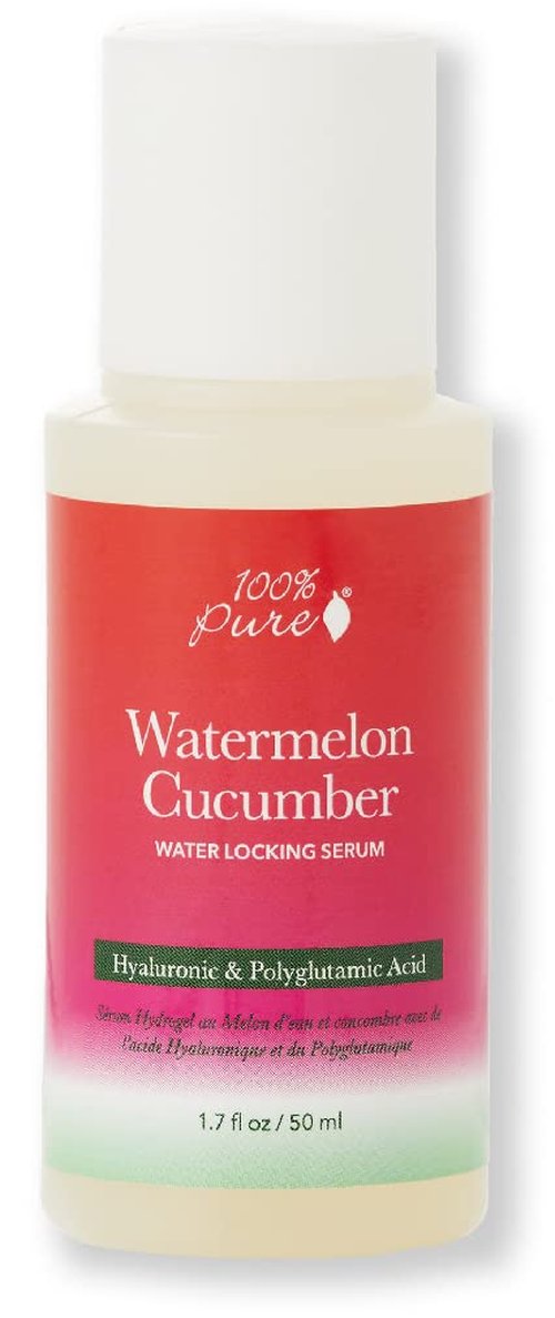 100% PURE Watermelon Cucumber Water Locking Serum for Face Moisturizing Glow Skin Care - Hyaluronic Acid Boost to Replenish Hydrate & Plump Dry Thirsty Skin, Vegan - 1.7 fl oz