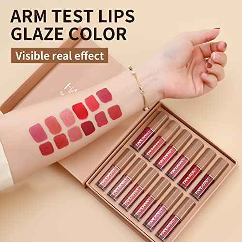 12 Colors Book Style Velvet Matte Liquid Lipstick Christmas Gift Set Long-Lasting Non-Stick Cup Not Fade Shimmer Nude Lip Gloss Thanks For the Love Lip Set (Set B)