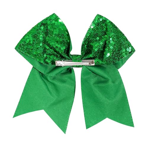 1 Pcs 8" Large Sequin Cheer Bows Clips, Cheerleading Glitter Hair Bow with Alligator Clips Hair Accessories for Cheerleaders Football Competition Sports (Green)