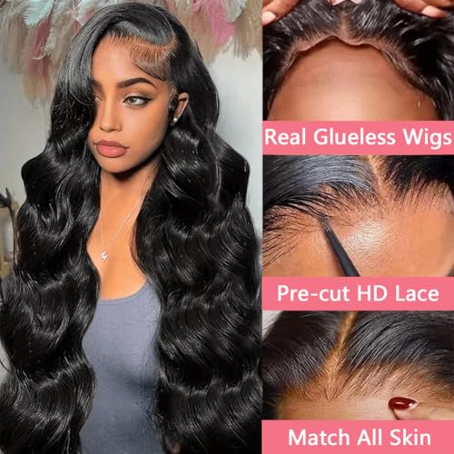 5x5 HD Lace Closure Wigs Human Hair 180% Density Glueless Wigs Human Hair Pre Plucked Pre Cut 24 Inch 5x5 Body Wave Lace Front Wigs Human Hair Wear and Go Glueless Wig