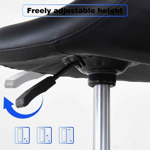 CAISHI Saddle Stool with Wheels, Ergonomic Rolling Height Adjustable Chair for Medical Clinic Dental Tattoo Hair Stylist Salon Facial Nail Artist Spa, Swivel Pu Leather Stool,Black