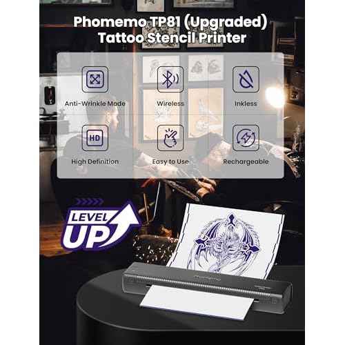 Wireless Tattoo Stencil Printer, Stencil Printers with 10pcs Transfer Paper, Tattoo Printer for Tattoo Artists & Beginners, Compatible with Tablet,Smartphone & PC,Gray