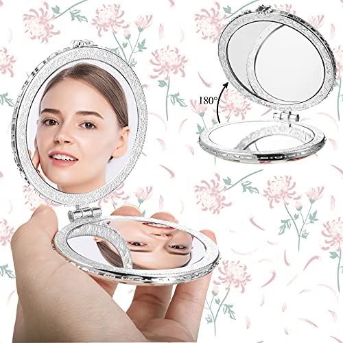 8 Pieces Flower Compact Mirror for Purse Bulk Small Compact Mirror Gift Makeup Floral Pocket Retro Folding Portable Travel Accessories for Women Girls Christmas Gifts