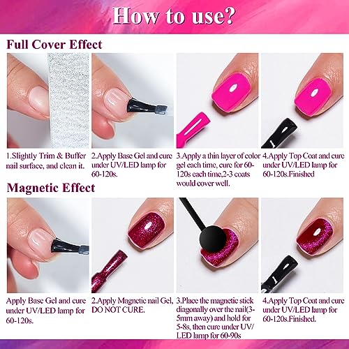 MTSSII Hot Pink Gel Nail Polish and Cat Eye Gel Nail Polish Spring Summer Hot Pink Red Purple Reflective Glitter Gel Polish for DIY Nail Art at Home
