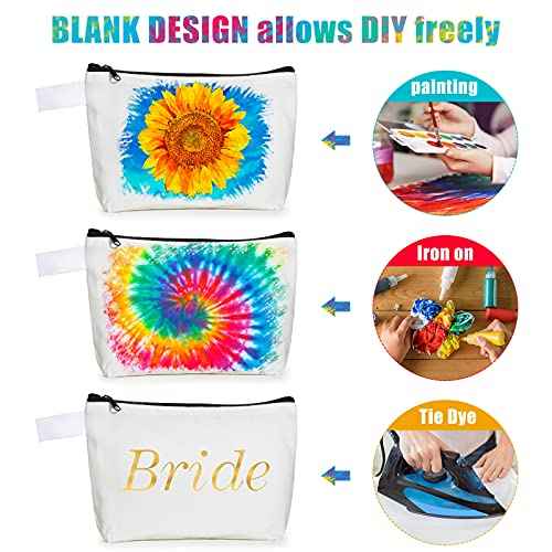 12 Pack Blank Canvas Makeup Bags Bulk DIY Craft Zipper Pencil Pouch Bag Multipurpose Cosmetic Toiletry Pouch Organizer Case for Travel Storage Sublimation, 7.5 x 5.1 x 1.8 Inch