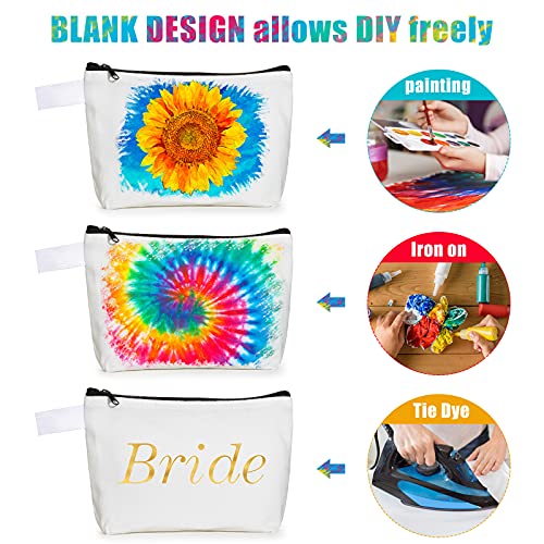 12 Pack Blank Canvas Makeup Bags Bulk DIY Craft Zipper Pencil Pouch Bag Multipurpose Cosmetic Toiletry Pouch Organizer Case for Travel Storage Sublimation, 7.5 x 5.1 x 1.8 Inch