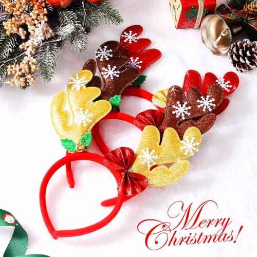 Christmas Headbands Reindeer Antlers Headband Bow Antler Headwear Xmas Hair Hoop Bell Christmas Party Costume Hair Accessories for Women (Pack of 3)