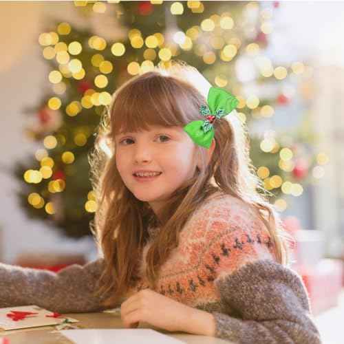 6PCS Christmas Hair Bows Clips for Kids Women Girls Christmas Cute Red Green White Bows Clips Hairgrips Small Knot Hair Accessories for Xmas Cosplay Costume Party Decorations