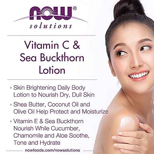 NOW Foods Solutions, Vitamin C and Sea Buckthorn Lotion, Hydrates, Repairs and Nourishes Dry Dull Skin, 8-Ounce